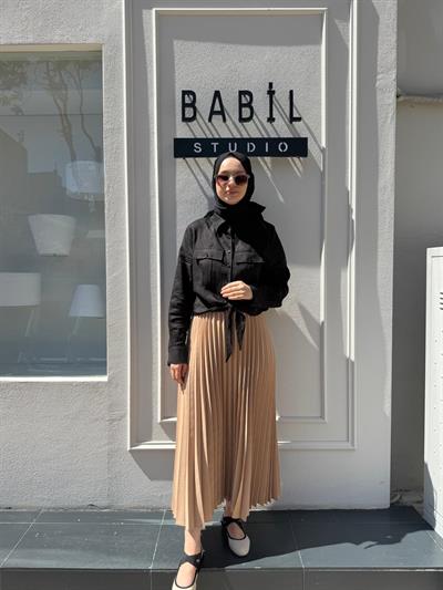 Pliseli Kadın Etek Camel