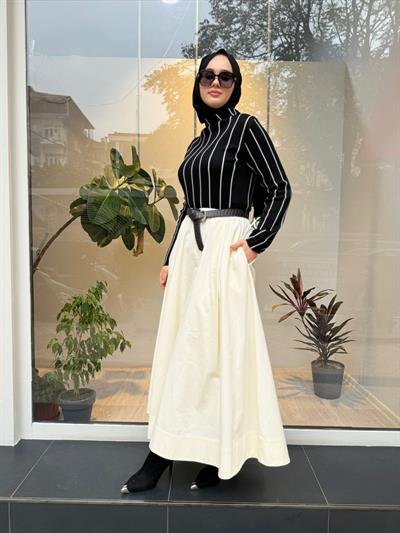 Raya Çizgili Kadın Triko Bluz Siyah