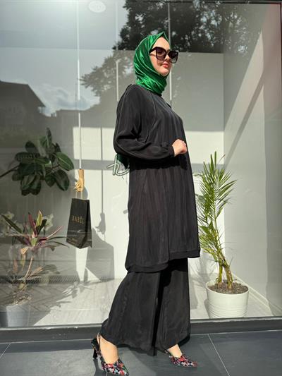 Reglan Kollu İpek Kadın Tunik Siyah