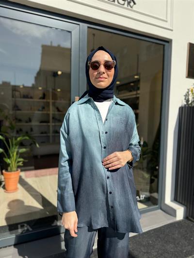 Renk Geçişli Pantolon Takım Mavi