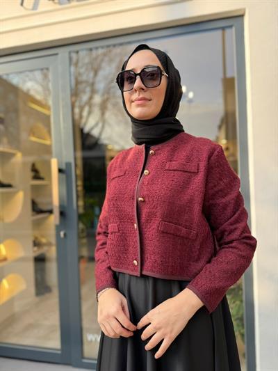 Sally Tüvit Cepli Kısa Hırka Bordo