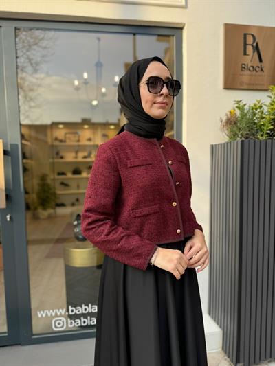 Sally Tüvit Cepli Kısa Hırka Bordo