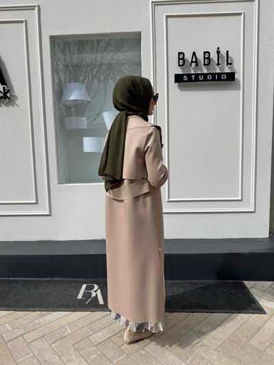 Arkası Kemerli Kadın Ceket Bej