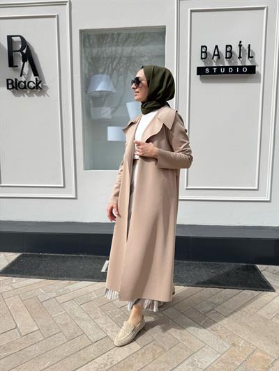 Arkası Kemerli Kadın Ceket Bej