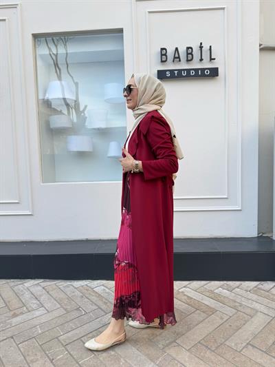 Arkası Kemerli Kadın Ceket Bordo
