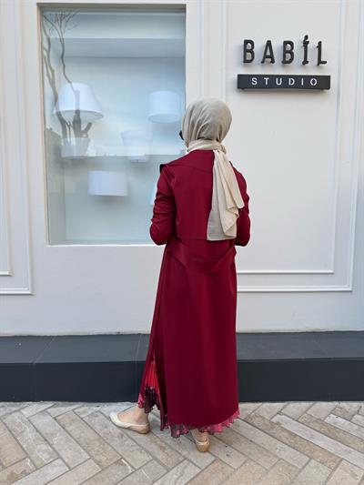 Arkası Kemerli Kadın Ceket Bordo