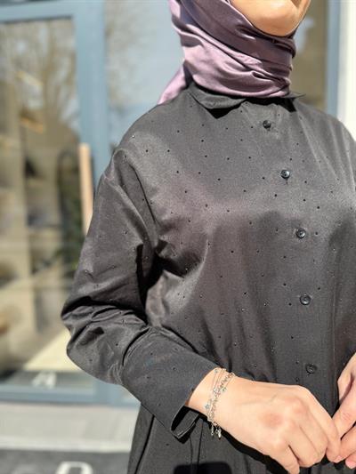 Serpme Taşlı Etekli Kadın Takım Siyah