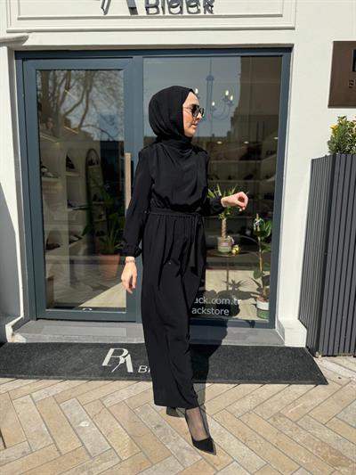 Serpme Taşlı Krep Kadın Elbise Siyah