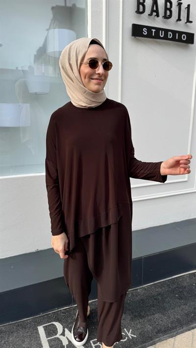 Şifon Detaylı Sandy Kadın Takım Kahve