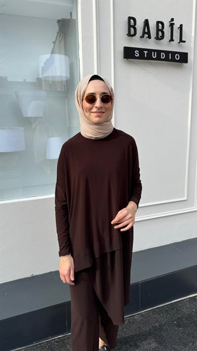 Şifon Detaylı Sandy Kadın Takım Kahve