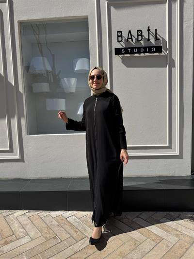 Şifon Fermuar Detaylı Kadın Kap Siyah