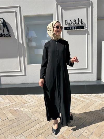 Şifon Fermuar Detaylı Kadın Kap Siyah