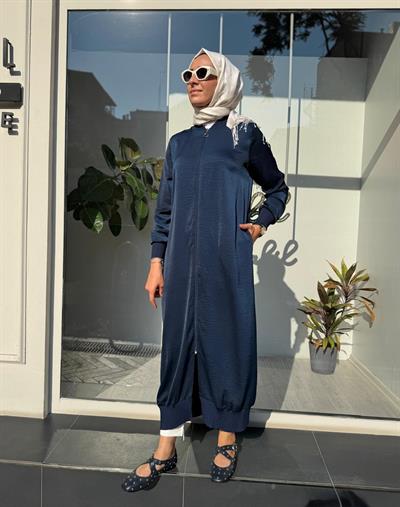 Sıkmalı Fermuarlı Kadın Kap Lacivert