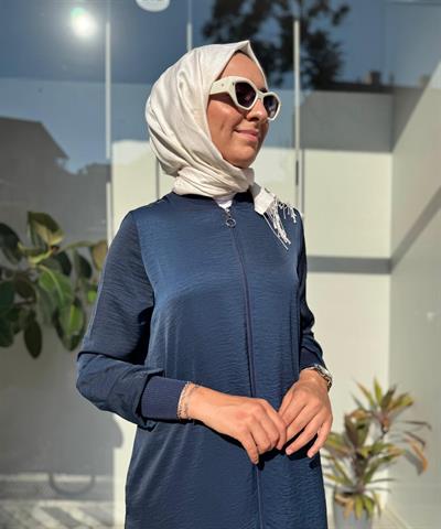 Sıkmalı Fermuarlı Kadın Kap Lacivert
