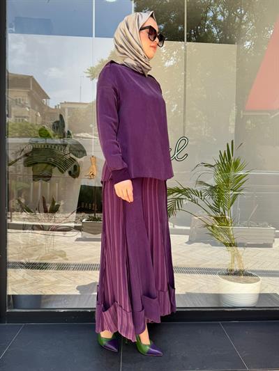 Sırt Çizgili Basic İpek Kadın Bluz Mürdüm