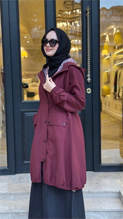 SK271001 Nora Büzgülü Kadın Trenç Bordo
