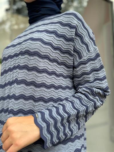 Su Dalgası Desen Triko Tunik Indigo