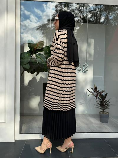 Su Dalgası Desen Triko Tunik Siyah