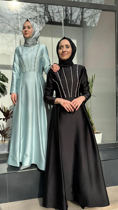 Taş İşlemeli Shıne Kadın Abiye Siyah
