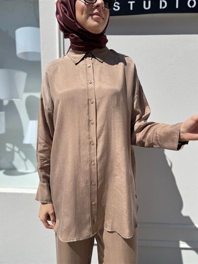 Taşlanmış Pantolonlu Kadın Takım Camel