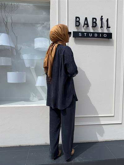 Taşlanmış Pantolonlu Kadın Takım Lacivert