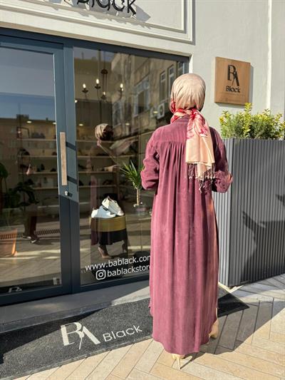 Taşlanmış Kadın Gömlek Elbise Bordo