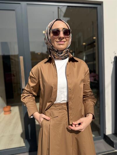 TD2208 Vien Etekli Kadın Takım Camel