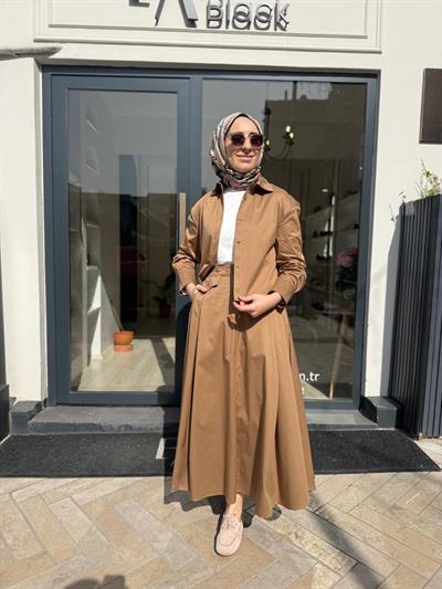 TD2208 Vien Etekli Kadın Takım Camel