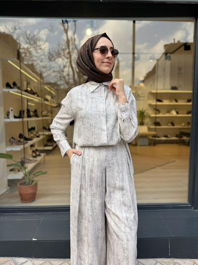 TD2230 Morea Pantolonlu Kadın Takım Ekru