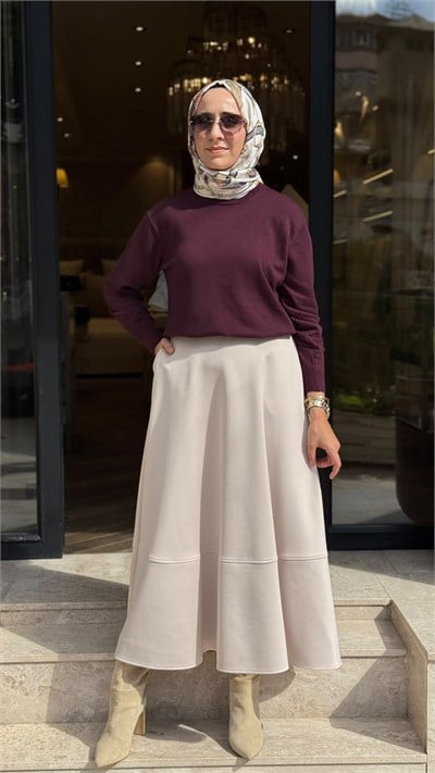 TD24K07033027 Mira Kloş Kadın Etek Taş Rengi