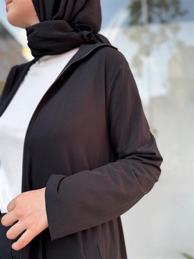 TD2531 Beli Sıkmalı Fermuarlı Kadın Kap Siyah