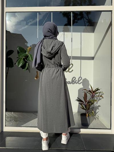 TD2531 Beli Sıkmalı Fermuarlı Kadın Kap Gri