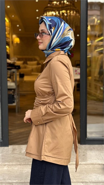 TD26K02000006 Azura Bağlamalı Kadın Gömlek Camel