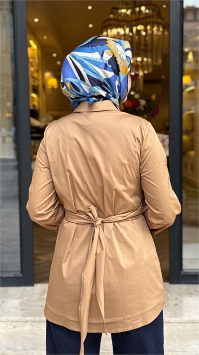 TD26K02000006 Azura Bağlamalı Kadın Gömlek Camel