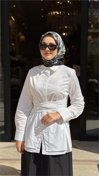 TD26K02000006 Azura Bağlamalı Kadın Gömlek Beyaz