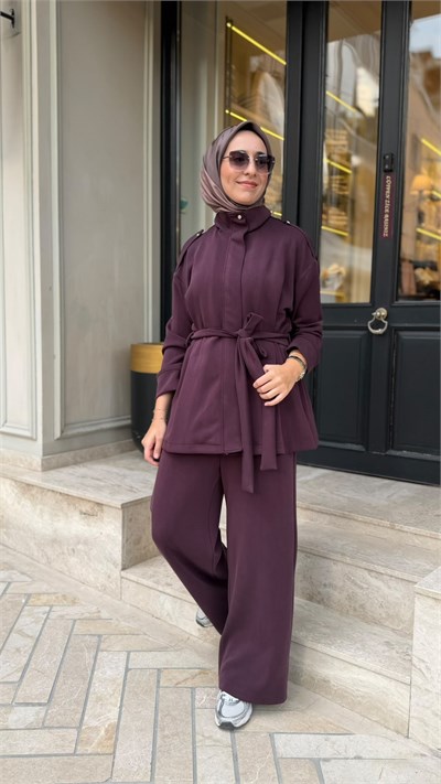 TD26K05000090 Alva Modal Pantolonlu Kadın Takım Bordo