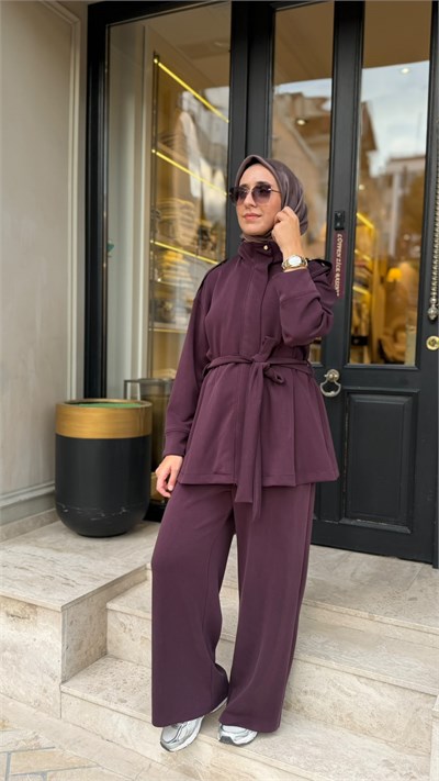 TD26K05000090 Alva Modal Pantolonlu Kadın Takım Bordo