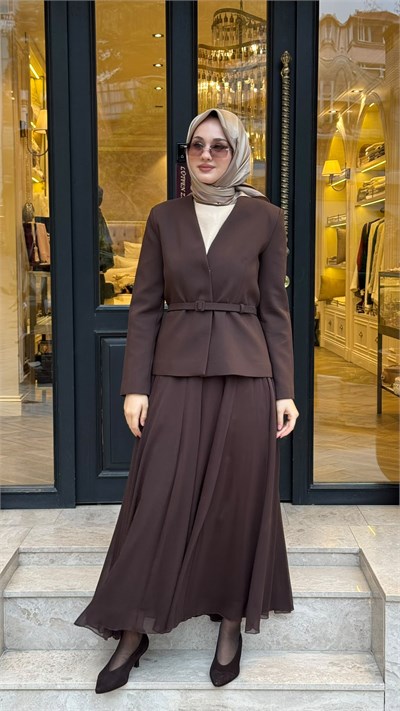 TD26K05000100 Vera Ceket Etek Kadın Takım Kahve