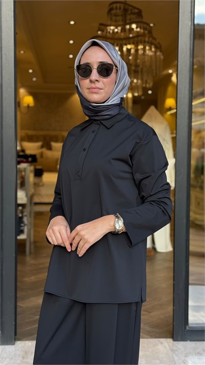 TD26K05000148 Ronia Gömlek Pantolon Kadın Takım Siyah