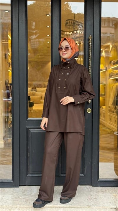 TD26K05000149 Gina Pantolonlu Kadın Takım Kahve