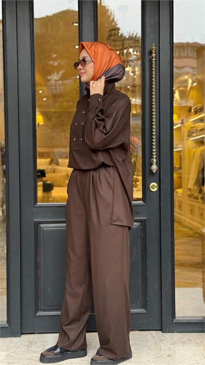 TD26K05000149 Gina Pantolonlu Kadın Takım Kahve