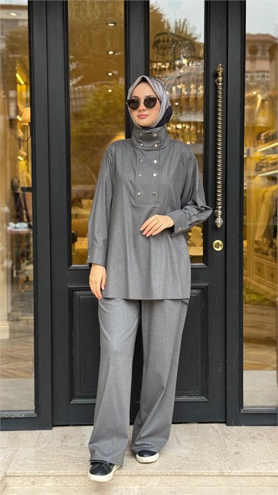 TD26K05000149 Gina Pantolonlu Kadın Takım Gri