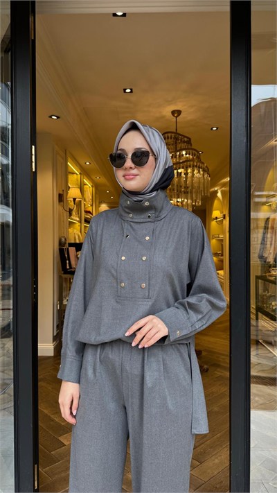 TD26K05000149 Gina Pantolonlu Kadın Takım Gri