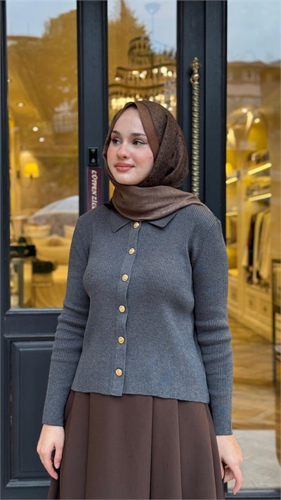 TD26K06000003 Gold Pamuk Kadın Hırka Gri