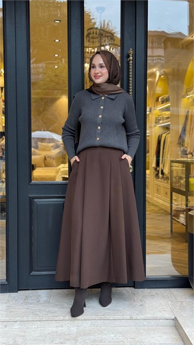 TD26K06000003 Gold Pamuk Kadın Hırka Gri