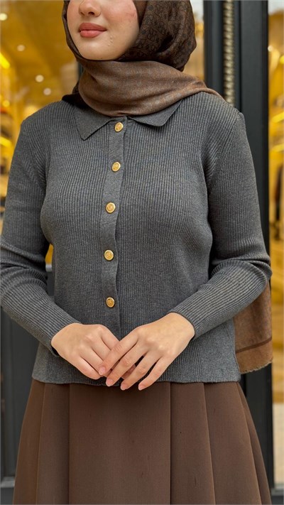 TD26K06000003 Gold Pamuk Kadın Hırka Gri