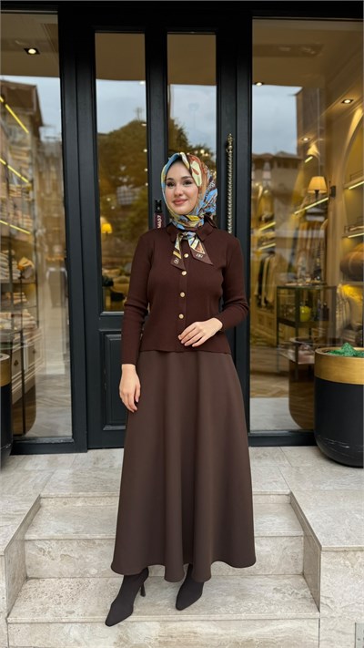 TD26K06000003 Gold Pamuk Kadın Hırka Kahve