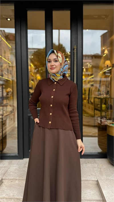 TD26K06000003 Gold Pamuk Kadın Hırka Kahve