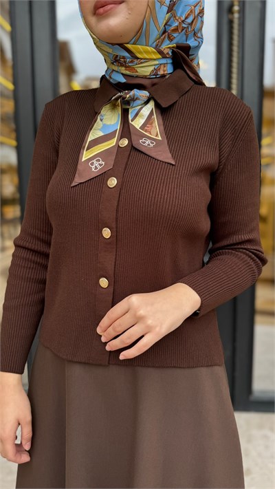 TD26K06000003 Gold Pamuk Kadın Hırka Kahve