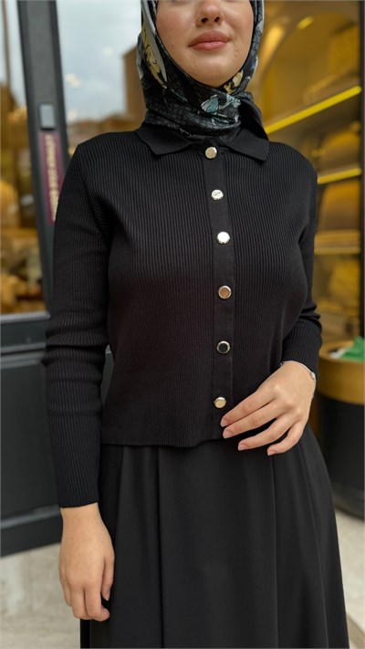 TD26K06000003 Gold Pamuk Kadın Hırka Siyah